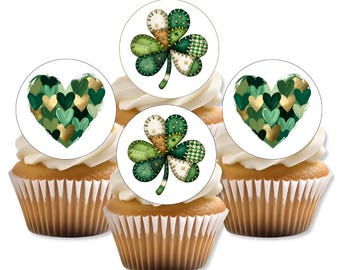 Adornos comestibles para cupcakes con forma de trébol irlandés y corazones de trébol del Día de San Patricio