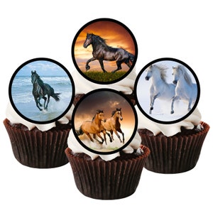Pferde Essbare Cupcake Toppers - Pferd Thema Kuchen + Keksdekoration