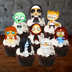 Adornos comestibles para cupcakes con motivos de terror de Halloween: adornos de obleas para cupcakes para hornear en casa