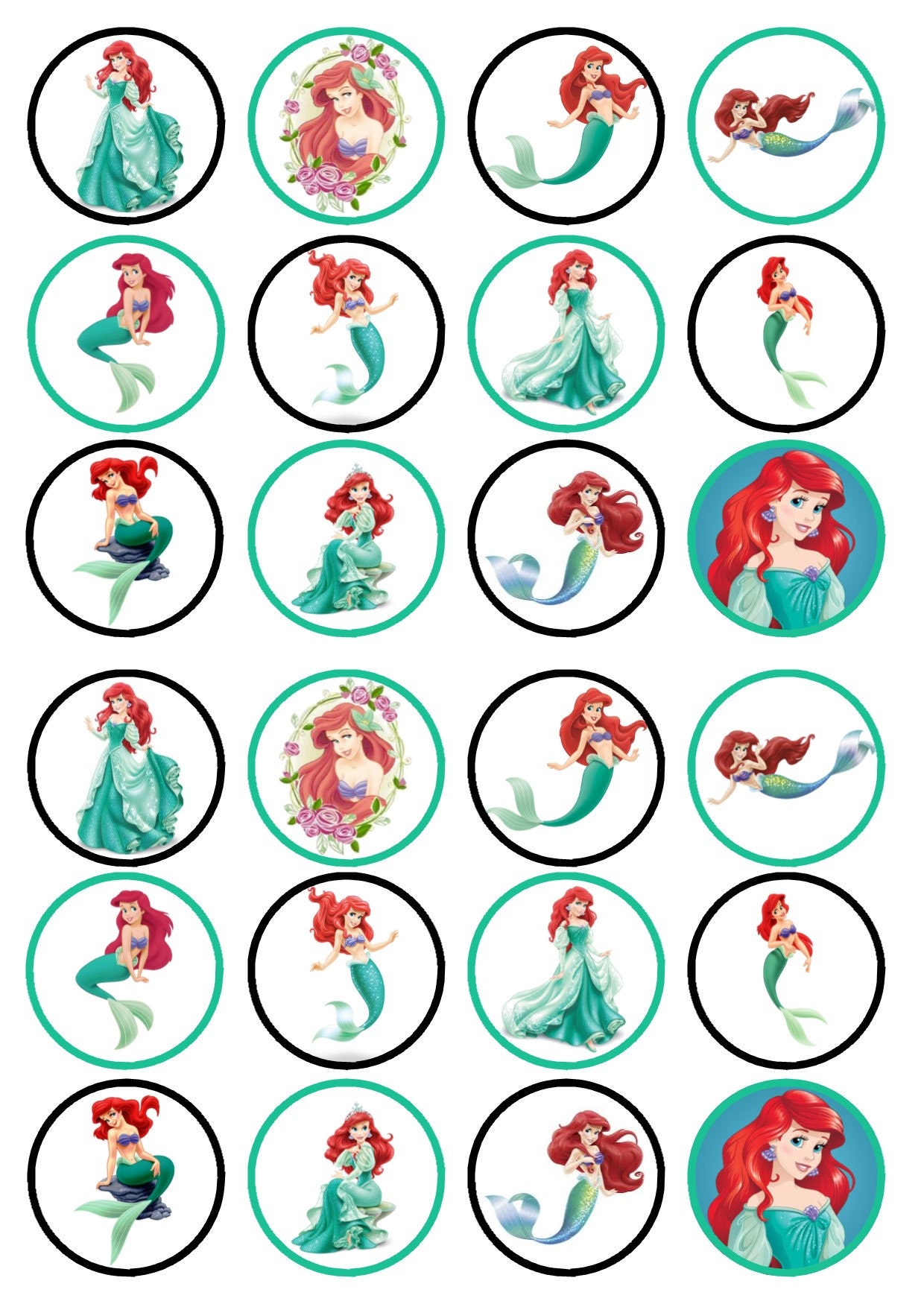 24 Princesse Ariel The Little Mermaid Edible Cupcake Toppers | Etsy