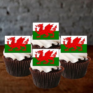 Essbare Cupcake-Topper mit walisischer Flagge