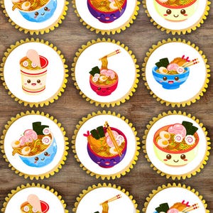 Décorations pour cupcakes comestibles ramen kawaii - jolis biscuits sur le thème des nouilles + décorations de gâteau