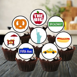 Eetbare cupcaketoppers New York - Taartversieringen thema Big Apple