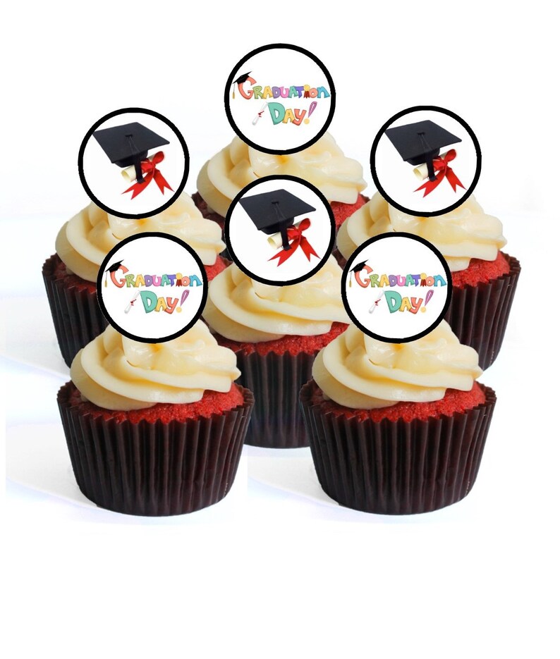 48 Graduation Edible Mini Cupcake Toppers wafer card disc Etsy