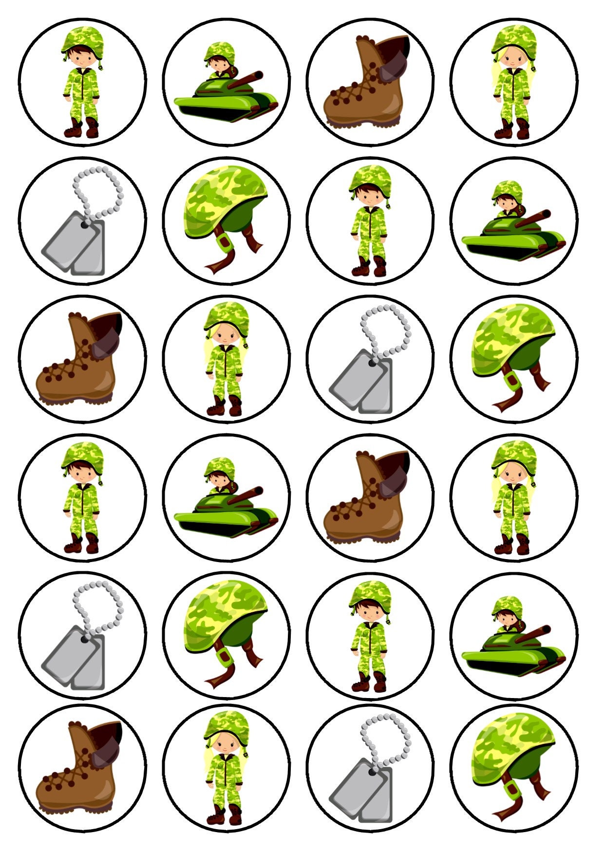 24 Military Army Theme PRECUT Edible Cupcake Toppers wafer Etsy