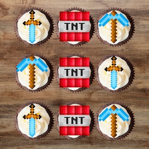 Jeu de créations pixelisées pour cupcakes comestibles - Biscuit sur le thème du joueur + Décorations de gâteau