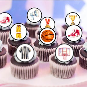 Adornos comestibles para cupcakes con temática de baloncesto: decoraciones para pasteles y galletas n.° 2