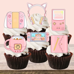 Decorazioni per cupcake commestibili Gamer Girl - Decorazioni per torte a forma di controller di gioco rosa