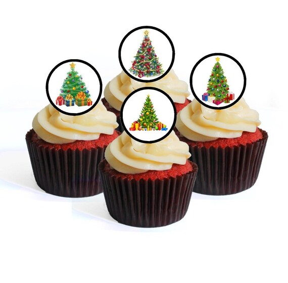 24 Christmas Tree 2 Precut Edible Cupcake Toppers Wafer Etsy