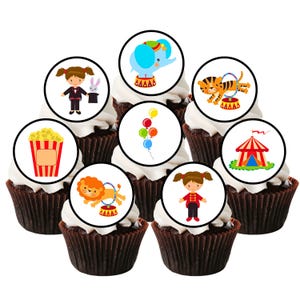 Eetbare cupcaketoppers met circusthema - Koekje + taartdecoratie #2