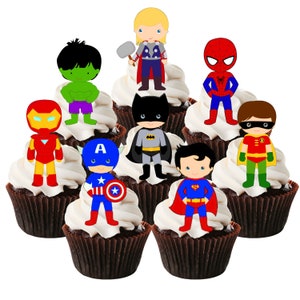 Essbare Superhelden Cupcake Toppers - Comic Buch Kuchen Dekorationen #1