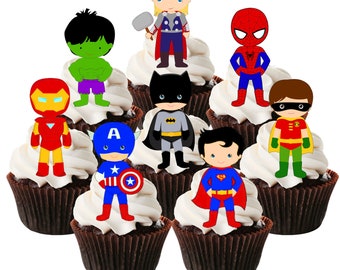 Superhero Theme Edible Cupcake Toppers  - Comic Book Cake Decorations #1