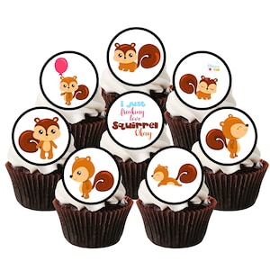 Adornos comestibles para cupcakes con forma de ardilla: lindas decoraciones para pasteles con temática de animales del bosque