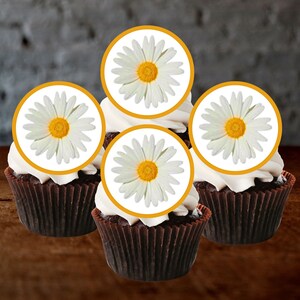 Eetbare cupcaketoppers madeliefje - bloementaart en koekjesdecoratie