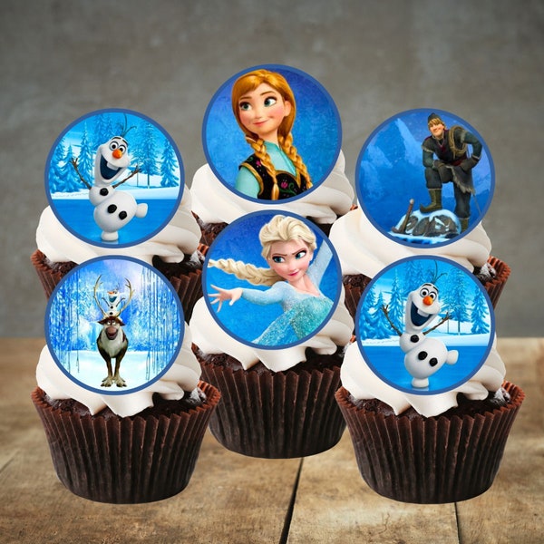 24 Princess Frozen Edible Cupcake Toppers (PRECUT Optional) - Frozen Sisters Theme wafer card disc cake decorations Stand Up/Lie Flat