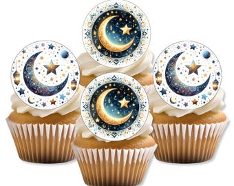 Adornos comestibles para cupcakes con forma de luna creciente y oblea islámica para decorar tartas.