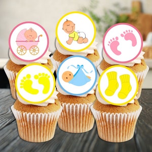 Décorations de cupcakes comestibles pour baby shower - Décorations de gâteau neutres et révélateurs de genre