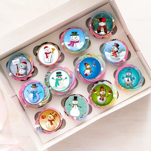 Mix de toppers para cupcakes de boneco de neve de Natal - decorações festivas comestíveis para bolos