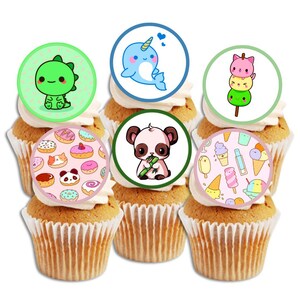 Kawaii essbare Cupcake Toppers - Niedliche Thema Kekse + Kuchendekorationen