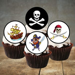 Pirate Theme Edible Cupcake Toppers - Skull + Crossbones Cake Decorations #1