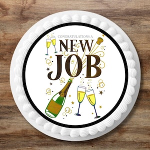 Topper per torta commestibile PRETAGLIATO New Job - Decorazione per torta per festa di addio da 7 pollici