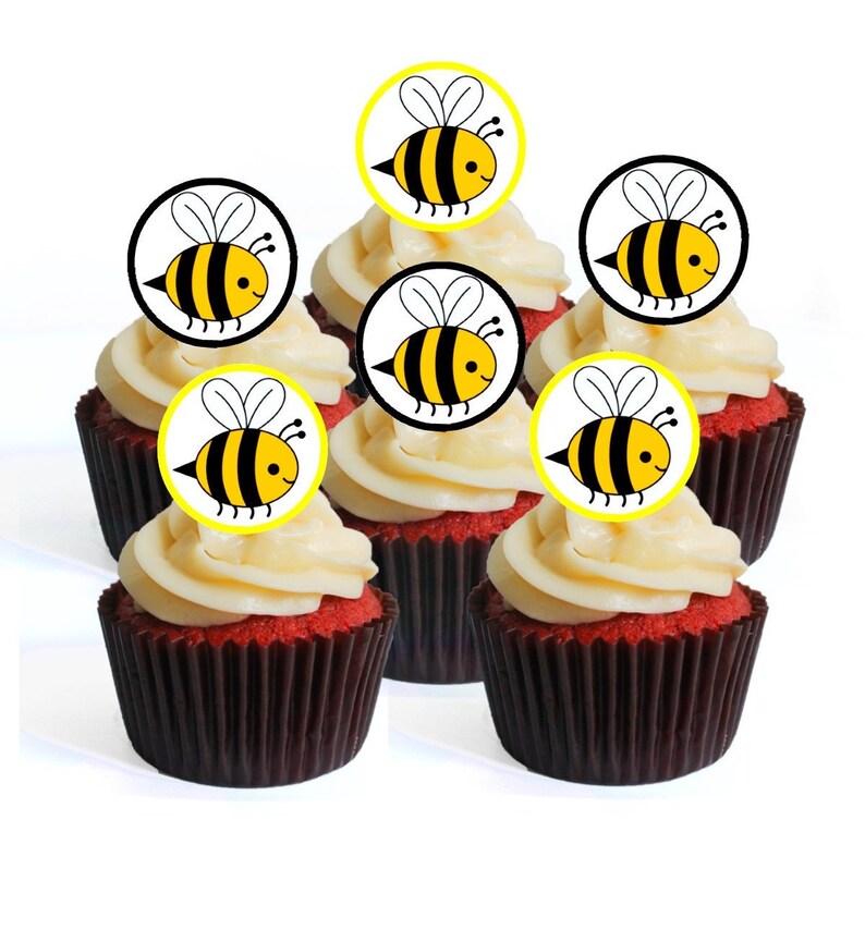24 Bumble Bee Edible Cupcake Toppers wafer card disc cake Etsy