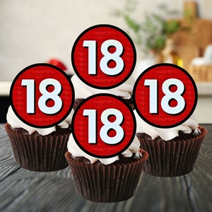 Essbare Cupcake Toppers zum 18. Geburtstag (zuvor geschnitten) - Stehen / Liegen Flache Oblaten Kuchen Disc Dekorationen (24er Pack)