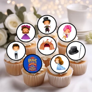 Greatest Show ronde cupcaketoppers - Taartversieringen eetbaar circusthema