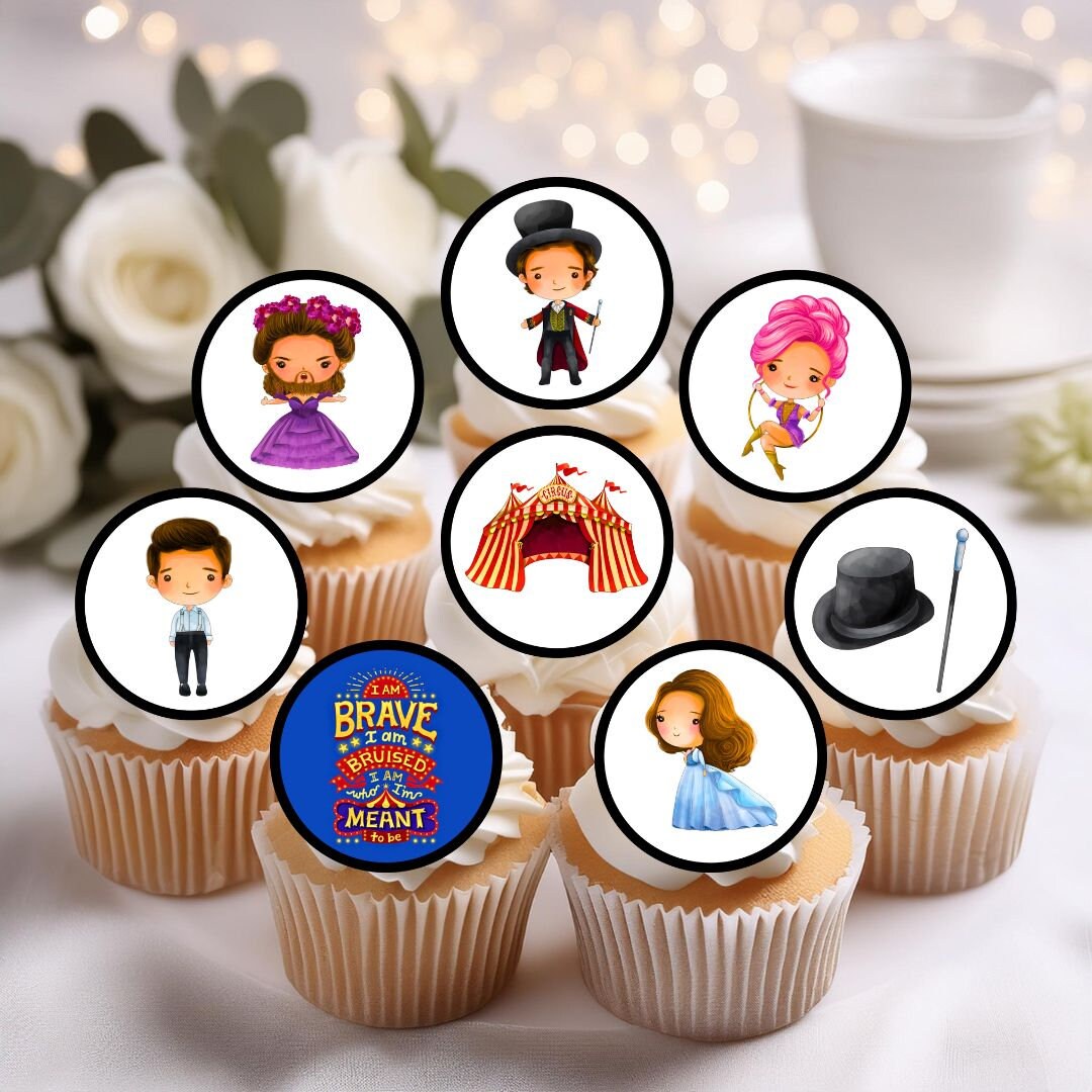 Greatest Show ronde cupcaketoppers - Taartversieringen eetbaar circusthema