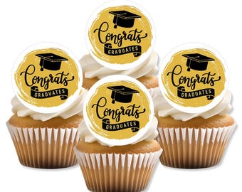Adornos para cupcakes "Felicitaciones a los graduados" / Adornos comestibles para obleas de graduación