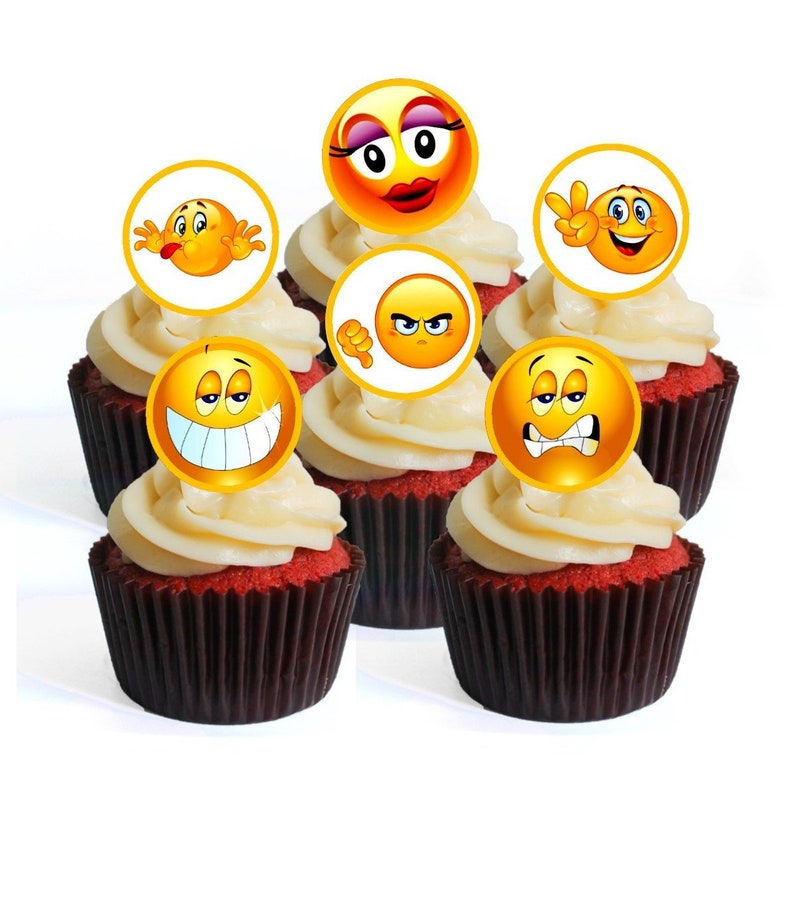 24 Emoji PRECUT Edible Cupcake Toppers wafer card disc 24 Emoji PRECUT Edible Cupcake Toppers wafer card disc
