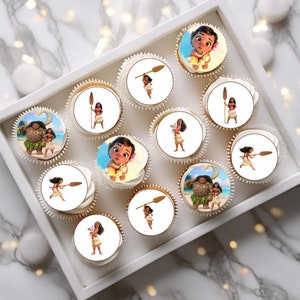 Eetbare cupcaketoppers met prinses Moana-thema - Taartversieringen meisjes
