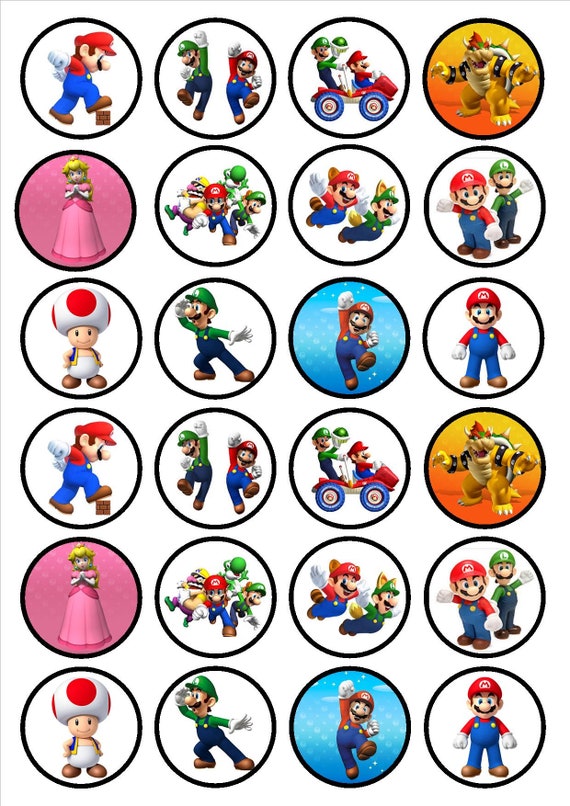 48 Super Mario Bros Wafer Rice Paper Mini Cupcake Topper Edible Fairy Cake