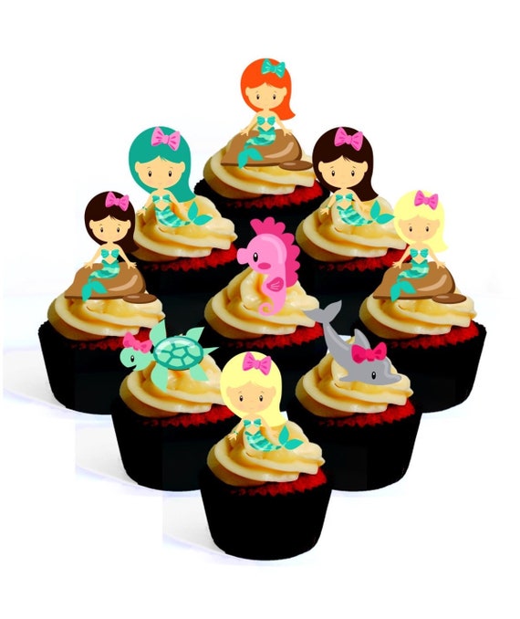 Mermaid Under The Sea Theme 2 Edible Cupcake Toppers Stand Etsy