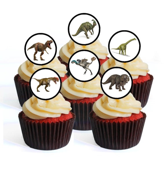 30 PRE-CUT 2 DINOSAURS BIRTHDAY PARTY CUPCAKE EDIBLE RICE WAFER PAPER TOPPERS