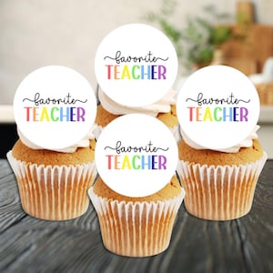 Toppers de cupcake comestíveis para professores favoritos - Obrigado, biscoito + decorações para bolo nº 8