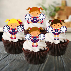 Cheerleader Edible Cupcake Toppers - Cheer Girls Pom Pom Cake Decorations #2