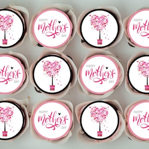 Adornos comestibles para cupcakes del Día de la Madre: decoraciones para pasteles con temática de flores rosas n.° 2