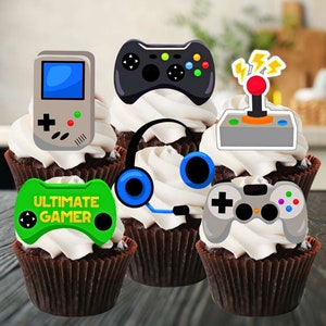 Décorations pour cupcakes comestibles pour joueurs - Cookies sur le thème du jeu + Décorations de gâteaux