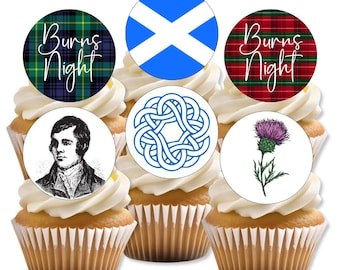Adornos comestibles para cupcakes de la Noche de Burns, bandera escocesa de tartán, cardo, decoraciones para tartas de Robert Burns