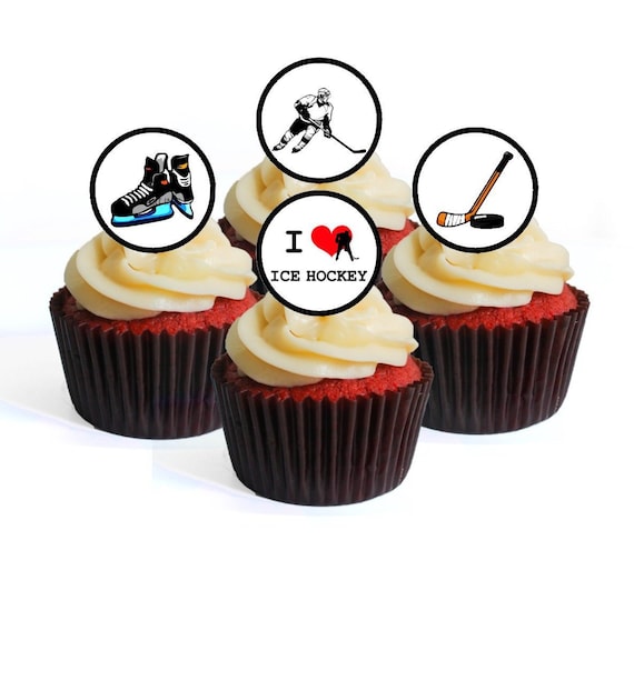 24 Ice Hockey Precut Edible Cupcake Toppers Wafer Card Disc Etsy