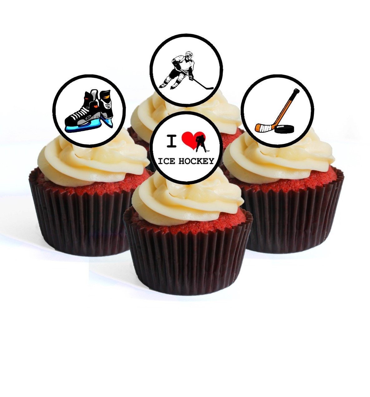 24 Ice Hockey Edible Cupcake Toppers PRECUT Optional Wafer Etsy