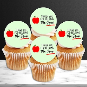 Toppers de cupcake comestíveis para professores - Obrigado por me ajudar a cultivar biscoitos + decorações para bolos #2