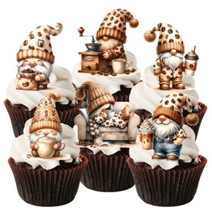 Kaffee-Wichtel essbare Cupcake Toppers - 2-Zoll-Oblate Card Disc-Kuchendekorationen