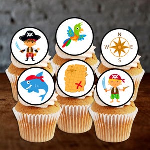 Toppers de cupcake comestíveis piratas - decorações de bolo com tema da ilha do tesouro nº 2