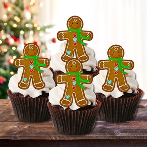 Lebkuchen Mann Cupcake Toppers - Essbare Weihnachtstortendekoration