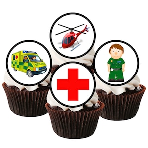 Krankenwagen-Thema essbare Cupcake-Topper - Medial + Krankenhaus-Thema Keks + Kuchendekoration