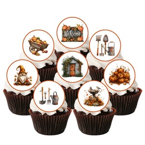Décorations pour cupcakes comestibles Jardin d'automne - Décorations de gâteau en cartes gaufrettes