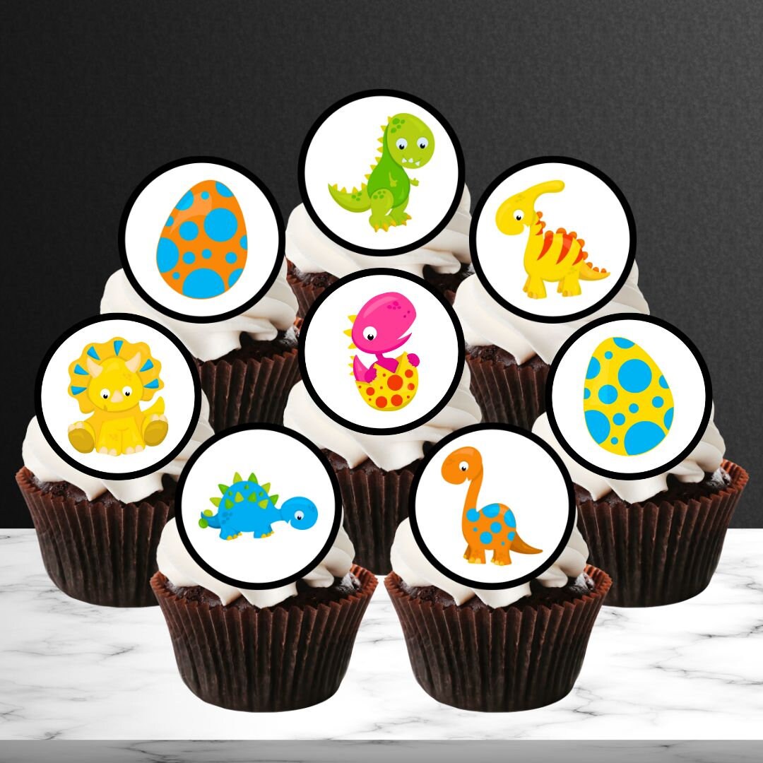 Dinosaur Theme Edible Cupcake Toppers - Colourful Dino Cake Decorations ...