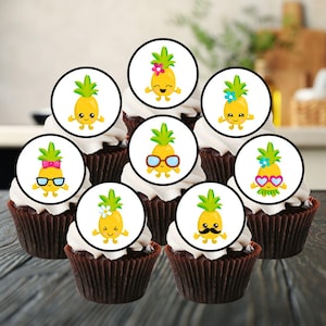 Adornos comestibles para cupcakes con forma de piña: lindas decoraciones para pasteles y galletas con temática de frutas